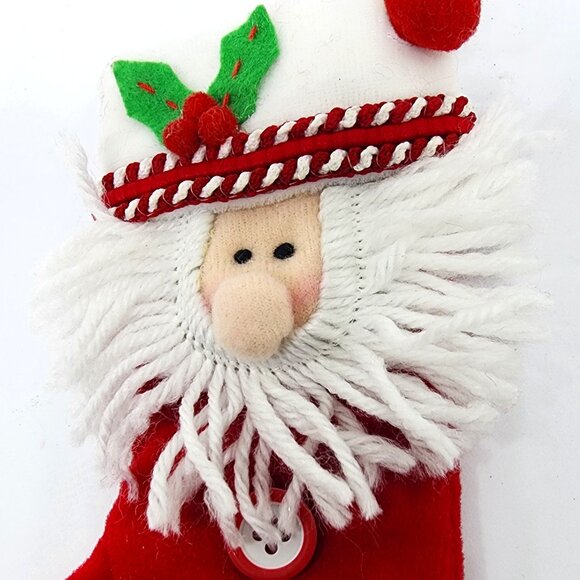 Santa Claus Small Stocking Red White Buttons Ribbon Christmas Holiday Ornament - Picture 5 of 7